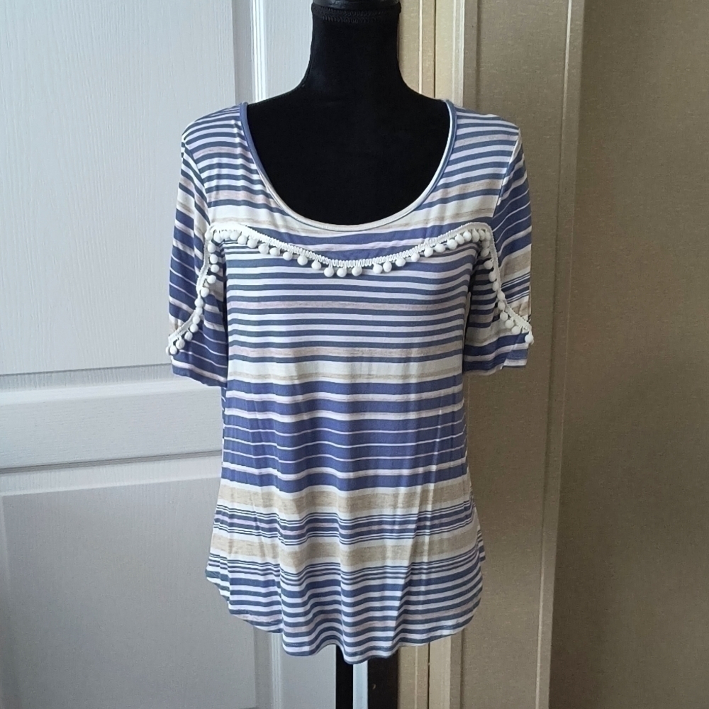 Naif Women's Striped Top Blue/White/Cream  Size M